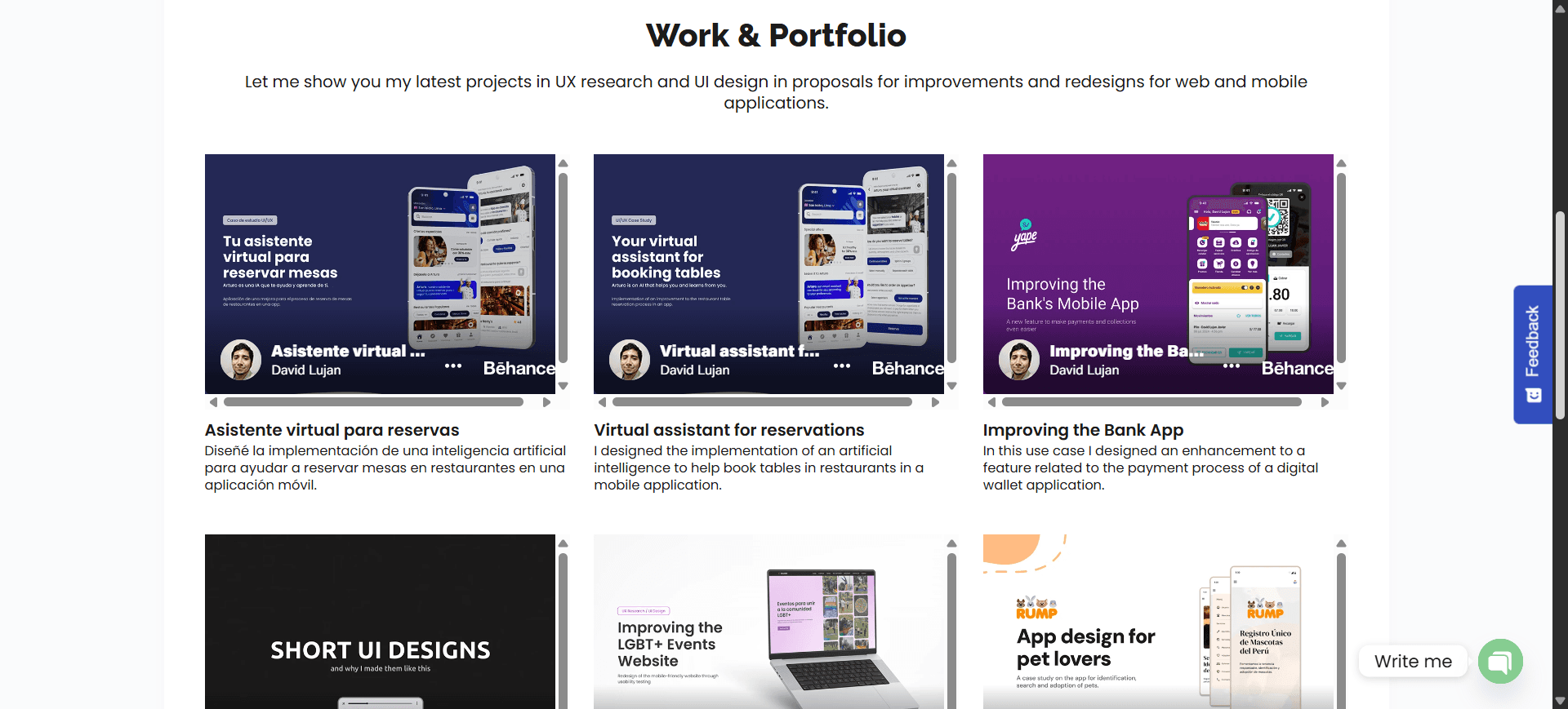 Portfolio UX Section